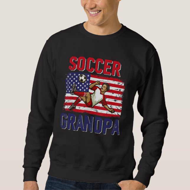Vintage Soccer Grandpa Player American Flag Father Sweatshirt (Front)
