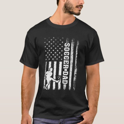 Vintage Soccer Lover American Flag Soccer Dad 4Th T_Shirt