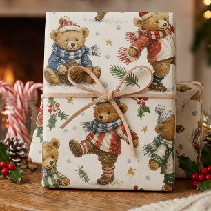 Vintage Soccer Teddy Bears Christmas Wrapping Paper Sheets