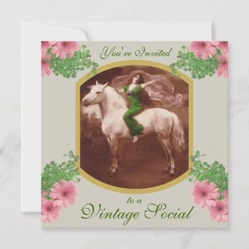 Vintage Social Invitation with romantic postcard