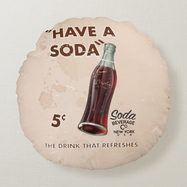 Vintage Soda Poster Round Pillow (Front)