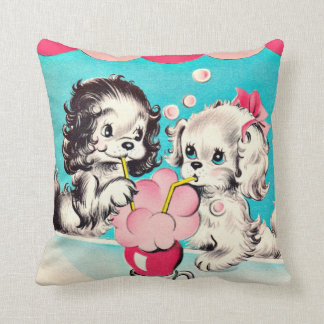 Vintage Soda Shop Puppies Throw Pillow