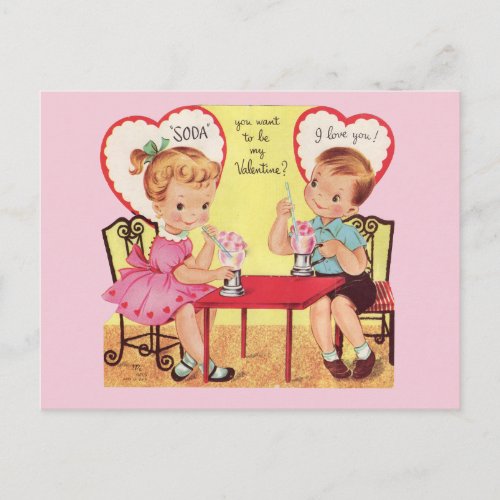 Vintage Soda Shop Sweethearts Valentine Holiday Postcard