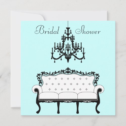 Vintage Sofa Chandelier Teal Black Bridal Shower Announcements