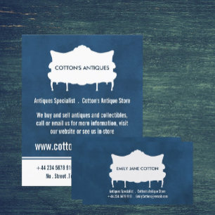 Vintage Sofa, Elegant Blue, Antique Dealer Business Card