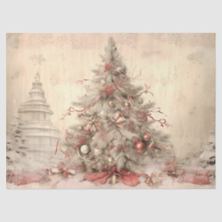 Vintage Soft Beige Christmas X-mas Tree Decoupage  Tissue Paper