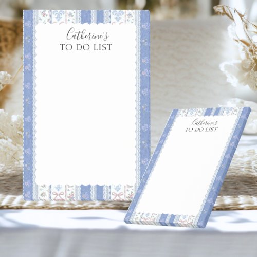 Vintage Soft Blue Floral To Do List with Name Post-it Notes