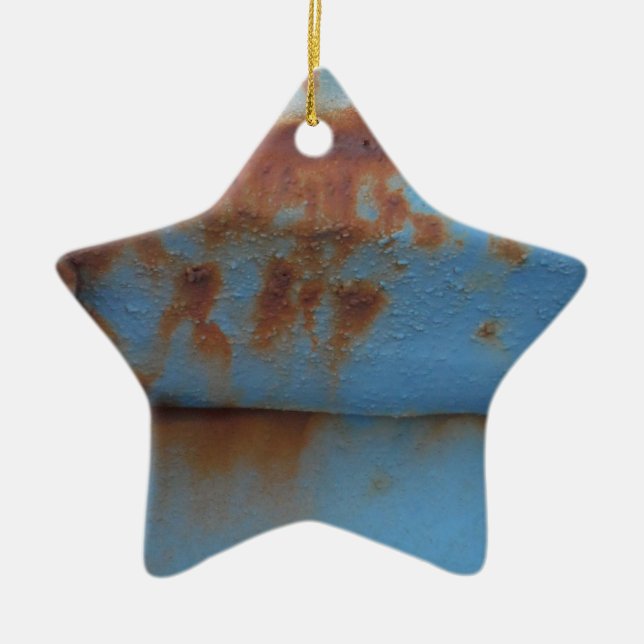 Vintage soft blue rusted ceramic ornament (Front)