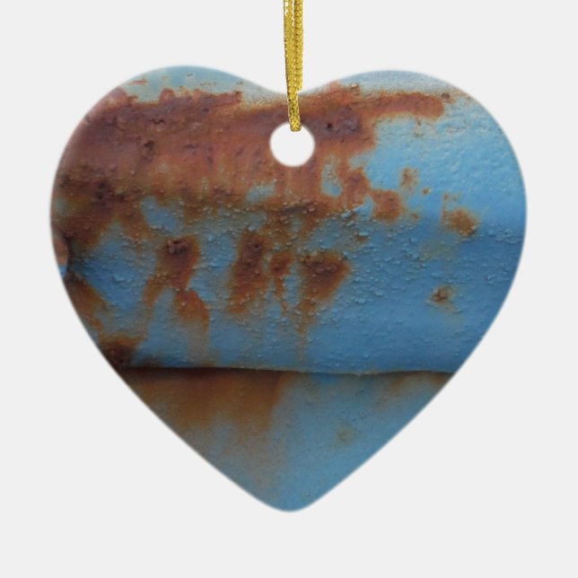 Vintage soft blue rusted ceramic ornament (Front)