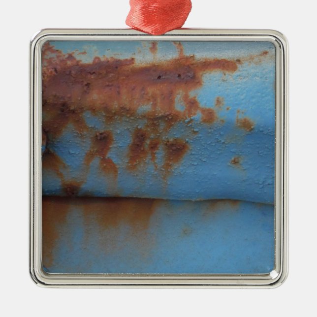 Vintage soft blue rusted metal ornament (Front)