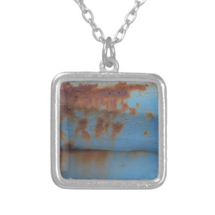 Vintage soft blue rusted silver plated necklace