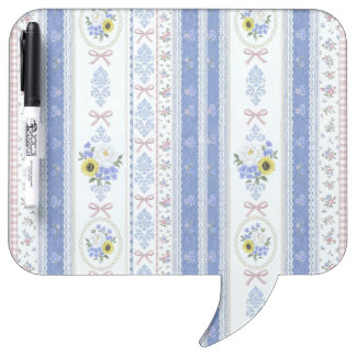 Vintage Soft Pastel Blue Pink Floral Stripe Bows Dry Erase Board