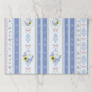Vintage Soft Pastel Blue Pink Floral Stripe Bows Paper Pad