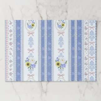 Vintage Soft Pastel Blue Pink Floral Stripe Bows Paper Pad