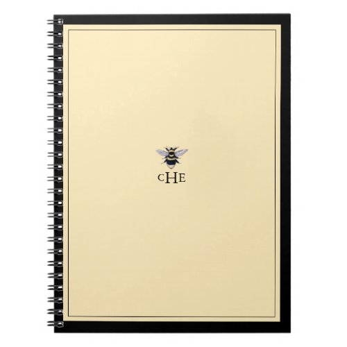 Vintage Soft Yellow Antique Bee Monogram Notebook