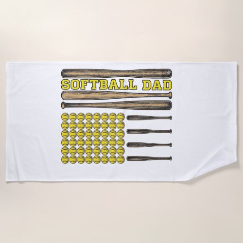 Vintage Softball Dad Bat And Ball Vector Shirt Des Beach Towel