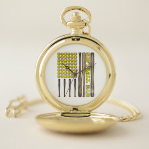 Vintage Softball Dad Bat And Ball Vector Shirt Des Pocket Watch