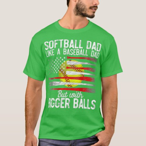 Vintage Softball Dad Like A Baseball Dad US Flag F T_Shirt
