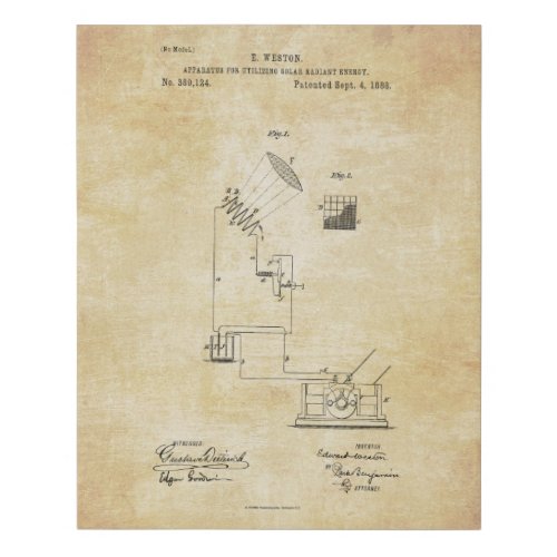 Vintage Solar Power Device Patent Faux Canvas Print