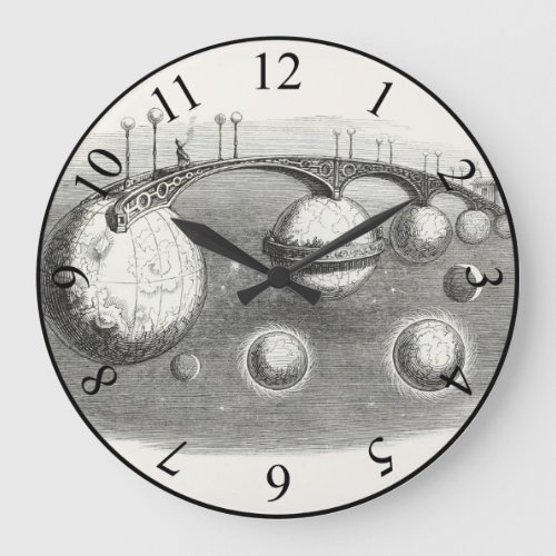 Vintage Solar System Black and White Surreal Large Clock