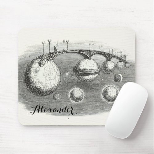 Vintage Solar System Black and White Surreal  Mouse Pad