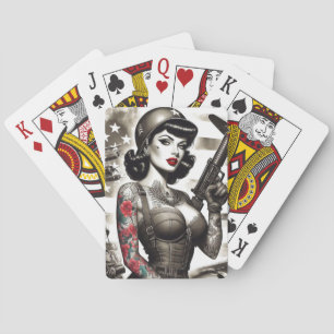 Vintage Soldier Girl Poker Cards