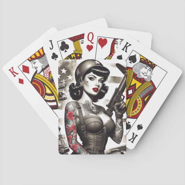 Vintage Soldier Girl Poker Cards (Back)