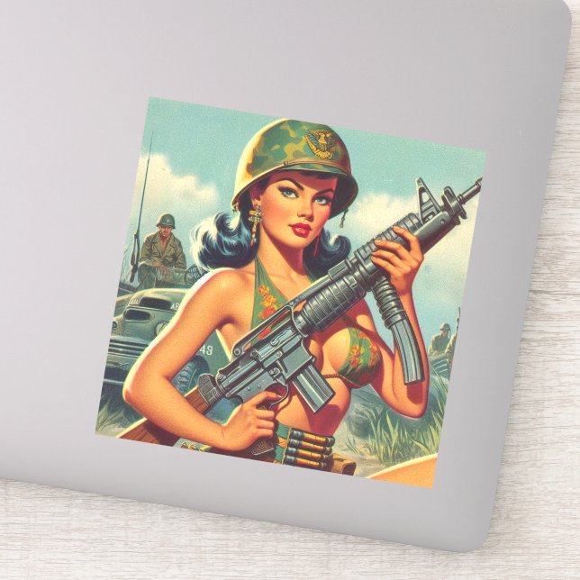 Vintage Soldier Pin-up Sticker (Detail)