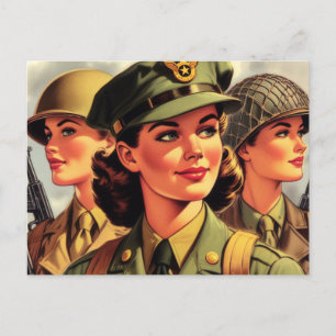 Vintage Soldier Woman Illustration Postcard