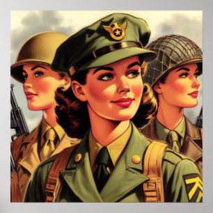 Vintage Soldier Woman Illustration Poster