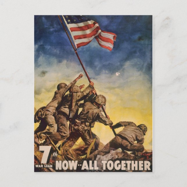 Vintage Soldiers Planting Flag War Postcard (Front)