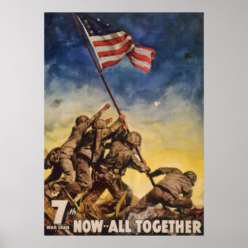 Vintage Soldiers Planting Flag War Poster