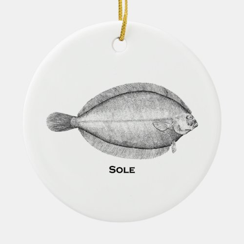 Vintage Sole Fish Illustration Ceramic Ornament