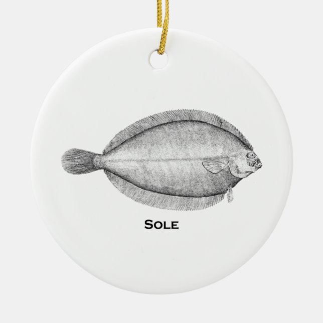 Vintage Sole Fish Illustration Ceramic Ornament (Front)