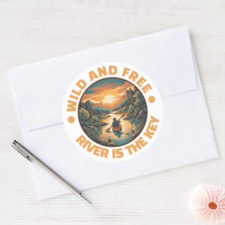 Vintage Solo Kayaking Adventure Wild and Free Classic Round Sticker