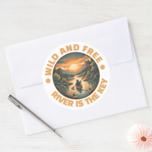 Vintage Solo Kayaking Adventure Wild and Free Classic Round Sticker