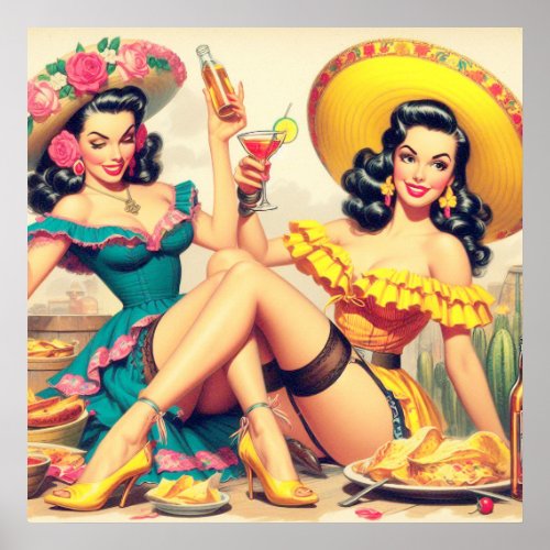 Vintage Sombrero Girls Poster