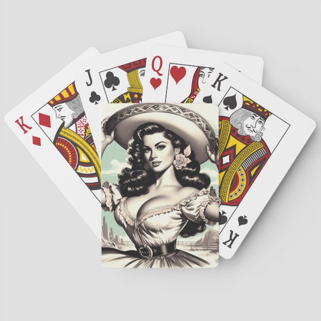 Vintage Sombrero Pin-up Poker Cards (Back)