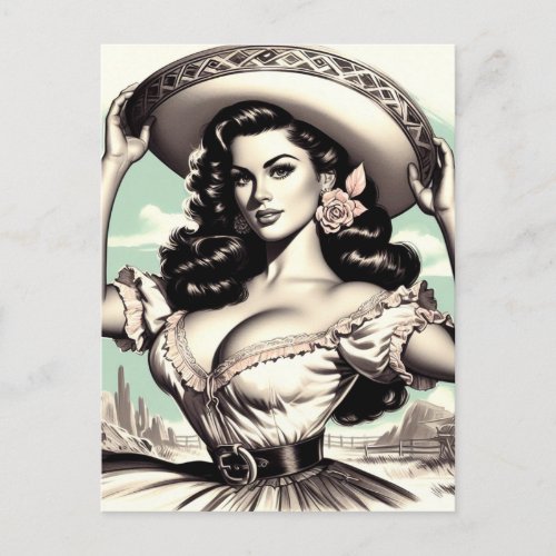 Vintage Sombrero Pin_up Postcard