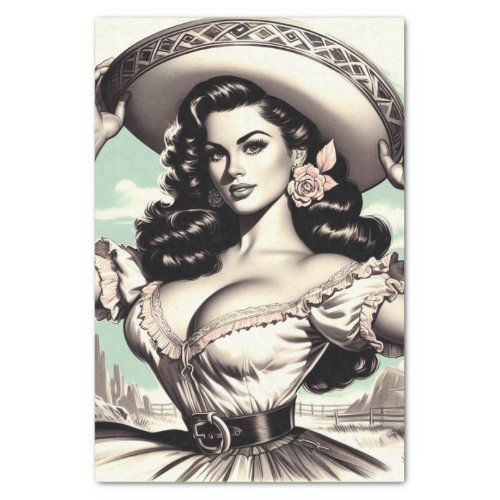 Vintage Sombrero Pin_up Tissue Paper