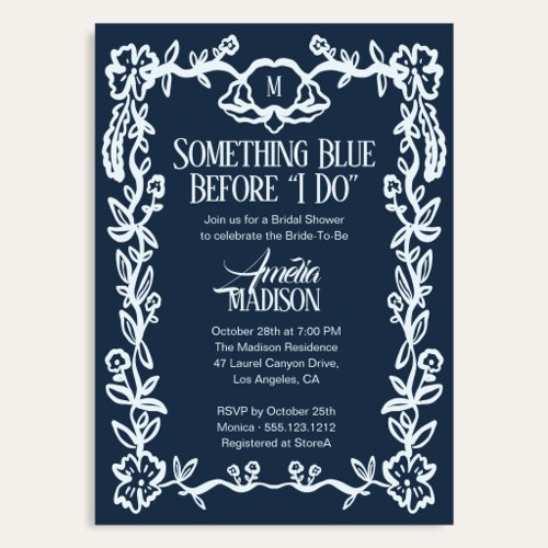 Vintage Something Blue Floral Bridal Shower Invitation