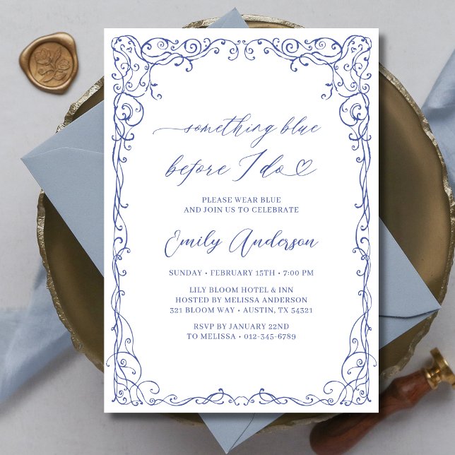 Vintage Something Blue Frame Elegant Bridal Shower Invitation (Creator Uploaded)