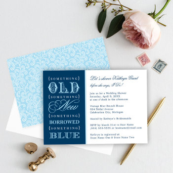 Vintage Something Blue Navy Wedding Bridal Shower Invitation by Plush_Paper at Zazzle