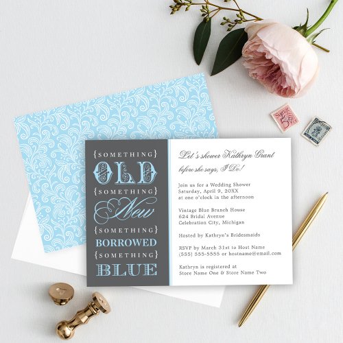 Vintage Something Blue Wedding Bridal Shower Invitation
