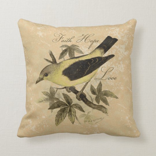 Vintage Songbird Faith Hope Love Throw Pillow | Zazzle.com