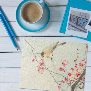 Vintage Songbird on Cherry Branch In Bloom Art Jigsaw Puzzle