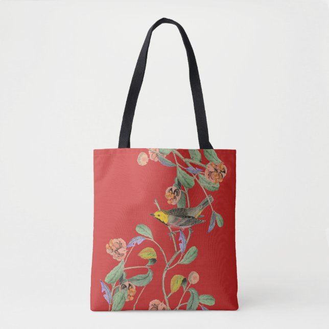 Vintage Songbird Red Tote Bag (Front)