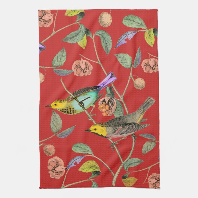 Vintage Songbird Red Towel (Vertical)