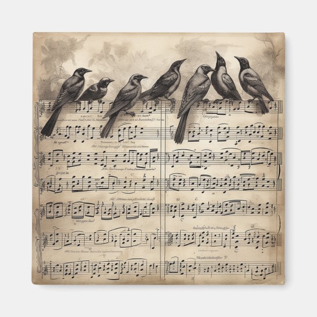 Vintage Songbirds Musical Score Magnet (Front)