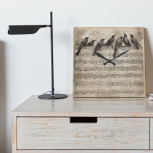 Vintage Songbirds Musical Score Square Wall Clock